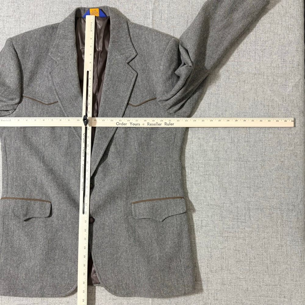 Pendleton Mens 44 Long Grey Herringbone Wool Western Blazer Elbow Patches Jacket - Picture 3 of 6